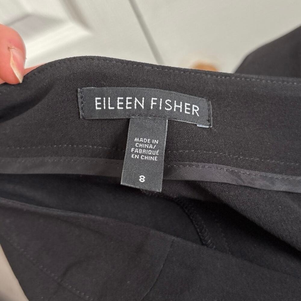 Eileen Fisher Black Straight Leg Pants with Tan Stripe - Picture 7 of 8